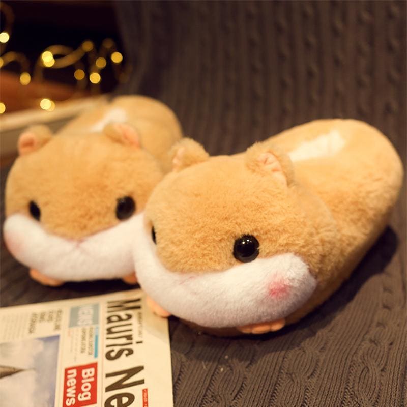 Kawaii Hamster Plush Slippers ME62 - Brown hamster /