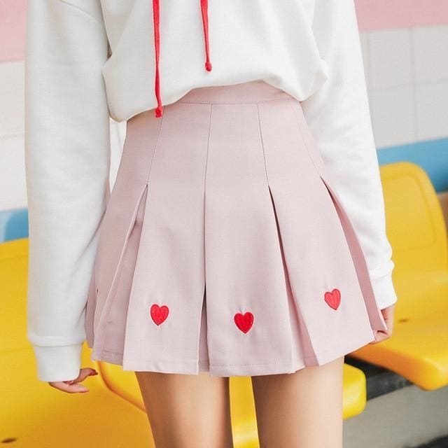 Kawaii Heart-shaped Embroidery Pleated Skirt MK14867 - KawaiiMoriStore