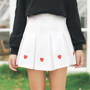 Kawaii Heart-shaped Embroidery Pleated Skirt MK14867 - KawaiiMoriStore