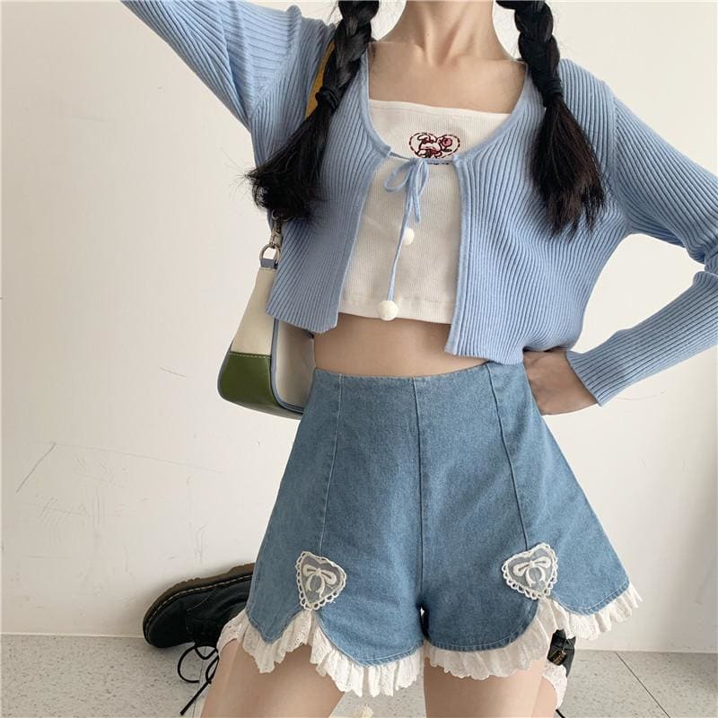 Kawaii Heart Sweet High Waist Denim Shorts - Kawaii Fashion 