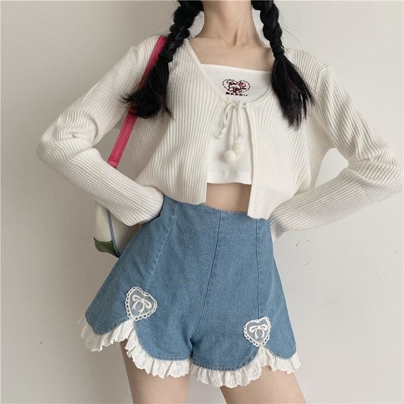 Kawaii Heart Sweet High Waist Denim Shorts - Kawaii Fashion 