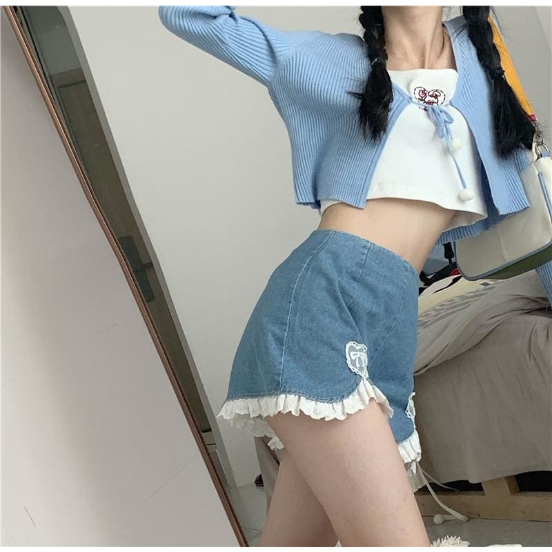 Kawaii Heart Sweet High Waist Denim Shorts - Kawaii Fashion 