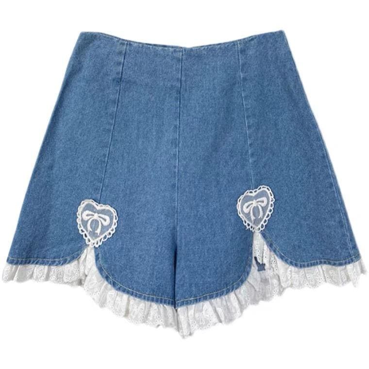 Kawaii Heart Sweet High Waist Denim Shorts - Kawaii Fashion 