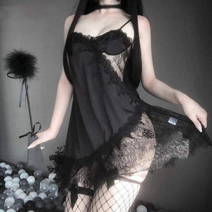 Kawaii Lace Mesh Nightdress Babydoll Silk Nightgown MK225 - KawaiiMoriStore