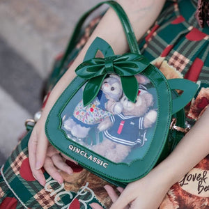 Kawaii Lolita Cat Head Transparent Bow JK Uniform Dolls Handbag MK15676 - KawaiiMoriStore