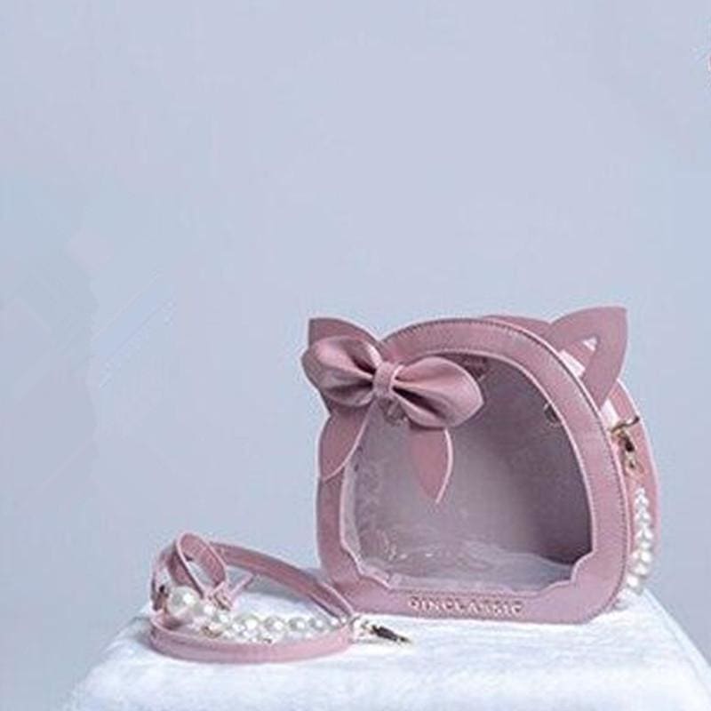 Kawaii Lolita Cat Head Transparent Bow JK Uniform Dolls Handbag MK15676 - KawaiiMoriStore