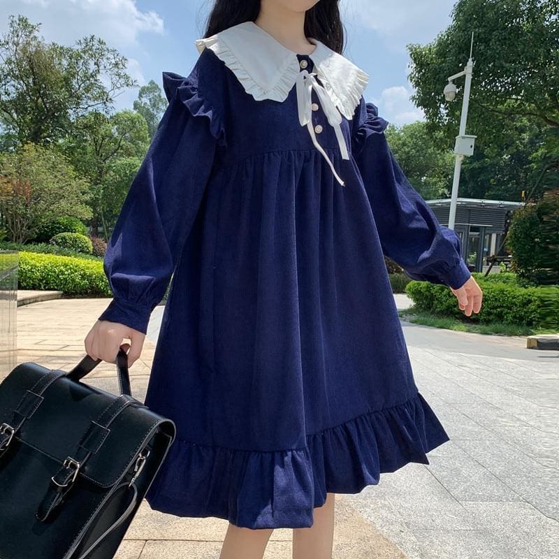 Kawaii Lolita Corduroy Long Sleeve Dolly Dress