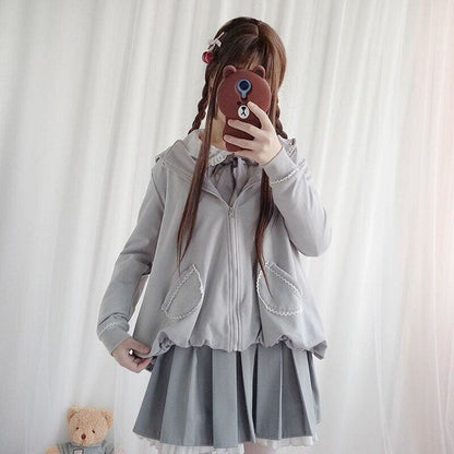 Kawaii Lolita Gray Coat +Gothic Blouse And Skirt Set Suit MK15098 - KawaiiMoriStore