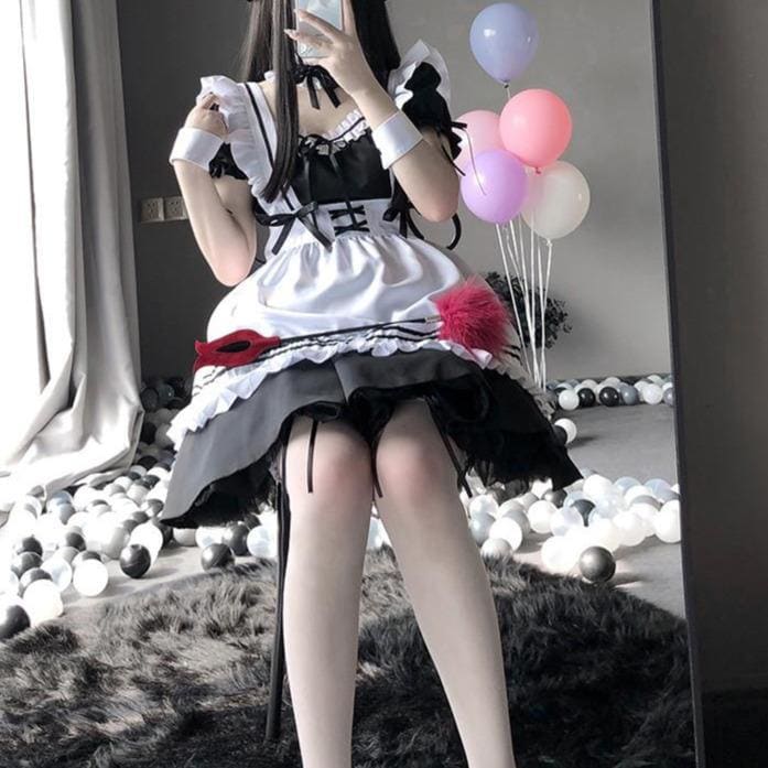 Black White Kawaii Lolita Maid Cosplay Women's Dress