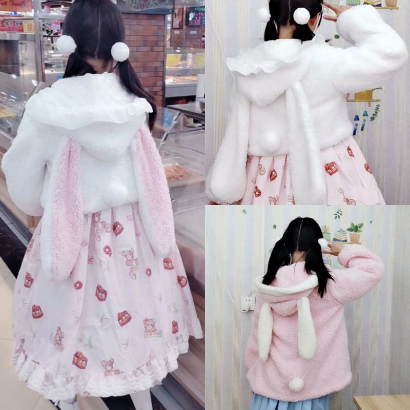 Kawaii Lolita Rabbit Ear Puffy Sleeve Hoodie Jumper MK15166 - KawaiiMoriStore