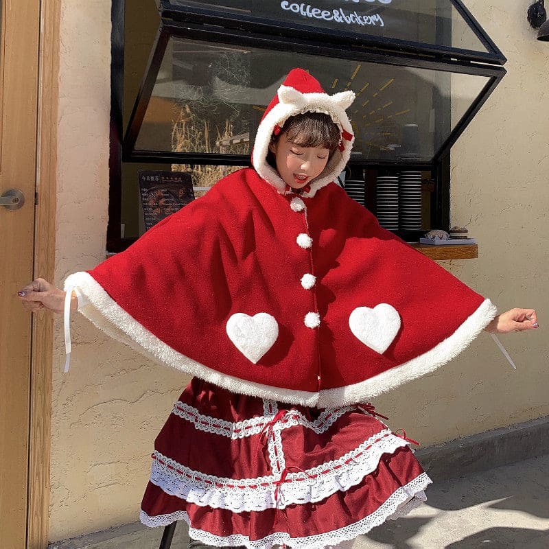 Kawaii Lolita Sweet Red Heart Cape - cape