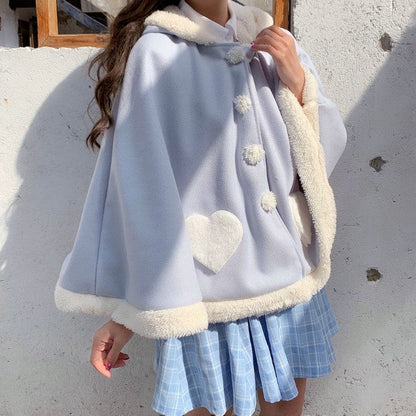 Kawaii Lolita Sweet Red Heart Cape - Blue / Average size -