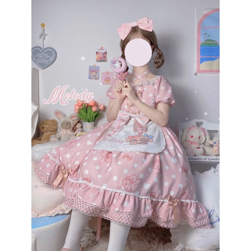 Kawaii Melody/Kuromi Lolita Dress MK17596 - Dress + Apron /