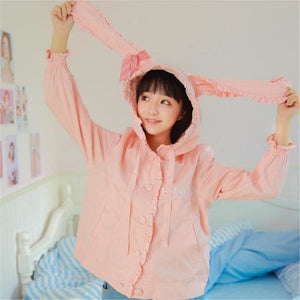 Kawaii Pastel Aesthetic Bunny Jacket with Rabbit Ears Hoodie