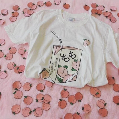 Kawaii Peach Juice Tee Shirt MK14870 - KawaiiMoriStore