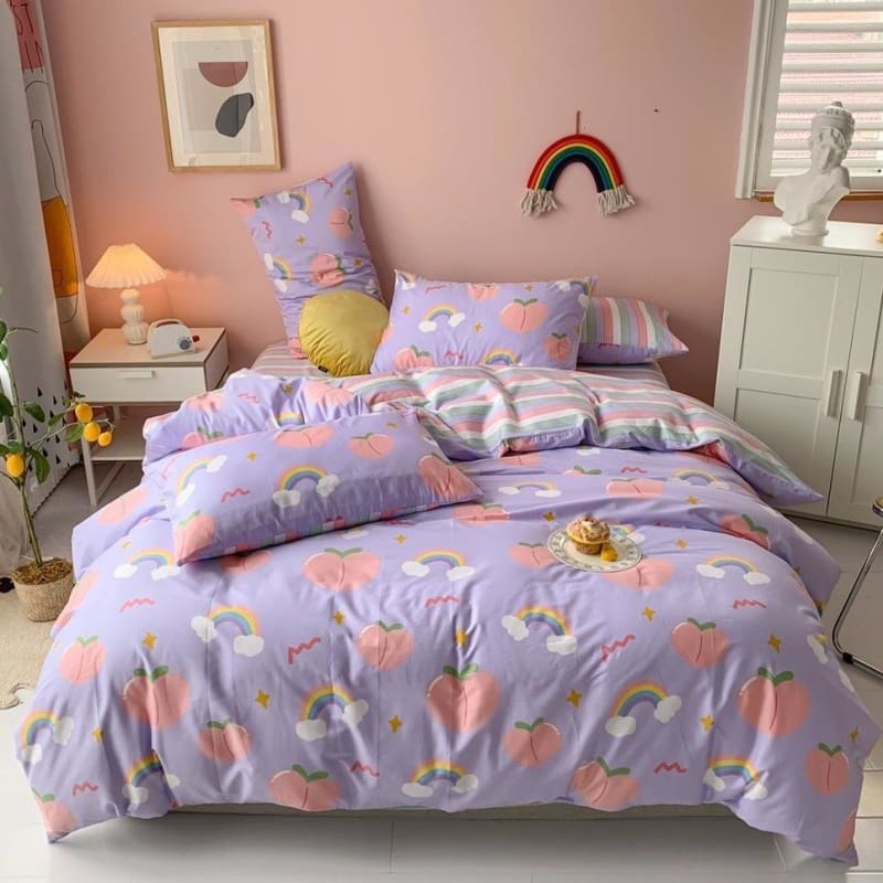 Kawaii Peach Print Bedding Set MK15605 - KawaiiMoriStore