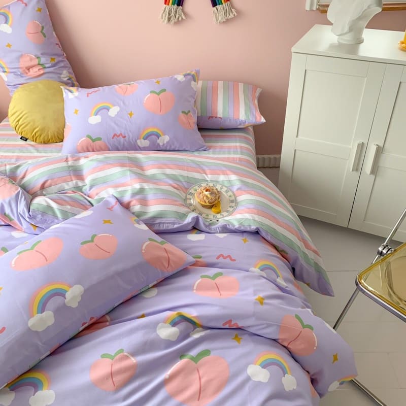 Kawaii Peach Print Bedding Set MK15605 - KawaiiMoriStore