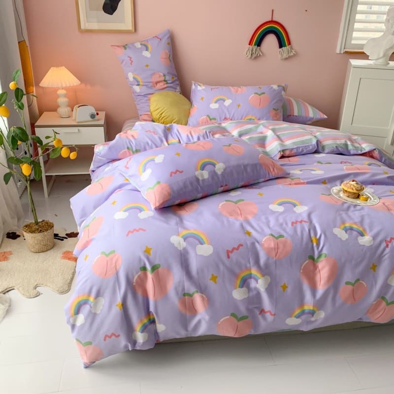 Kawaii Peach Print Bedding Set MK15605 - KawaiiMoriStore