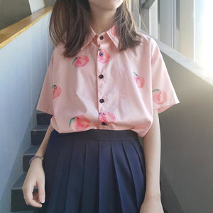 Kawaii Peach Printed Women Shirt MK15058 - KawaiiMoriStore