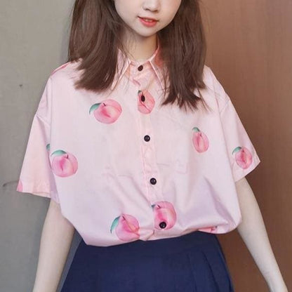 Kawaii Peach Printed Women Shirt MK15058 - KawaiiMoriStore