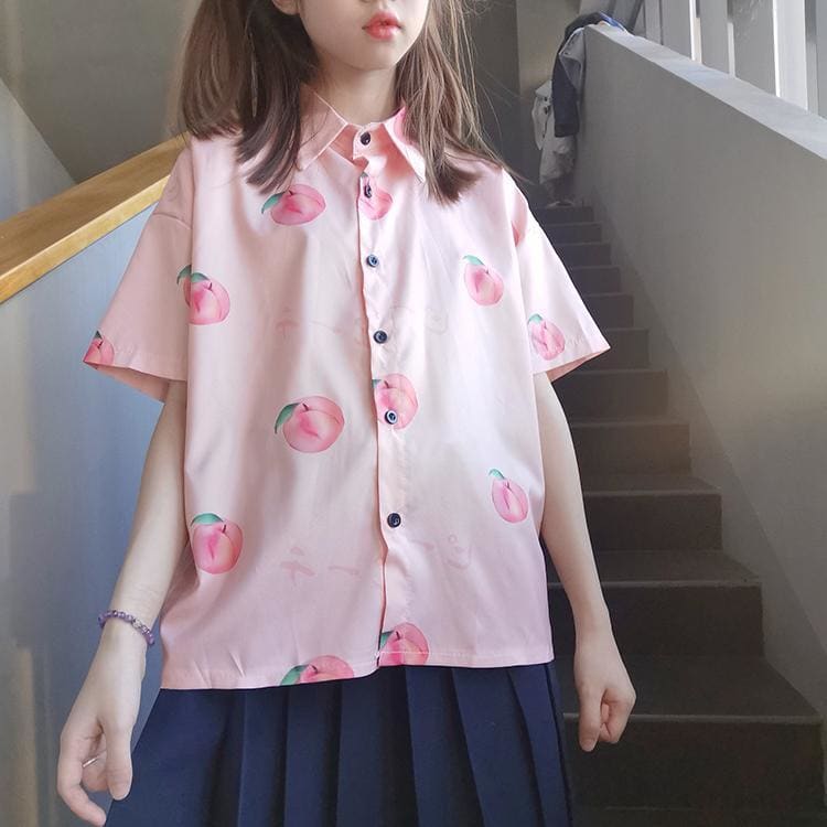 Kawaii Peach Printed Women Shirt MK15058 - KawaiiMoriStore