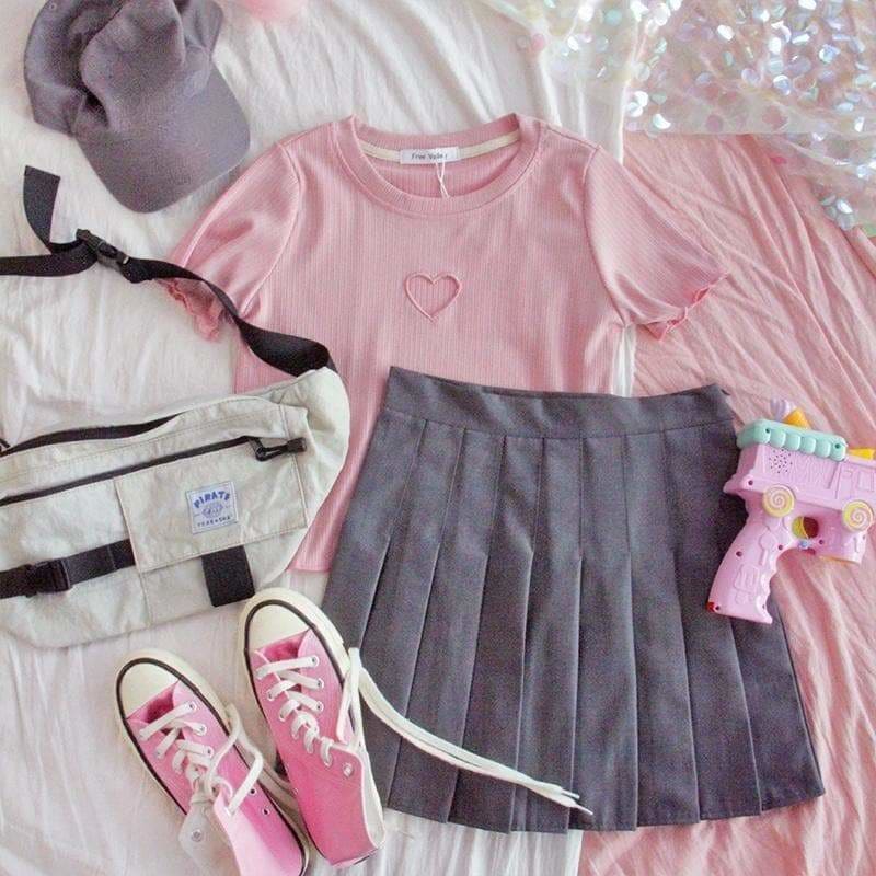 Kawaii Pink Hollow Out Heart T-shirt MM1806 - Shirt