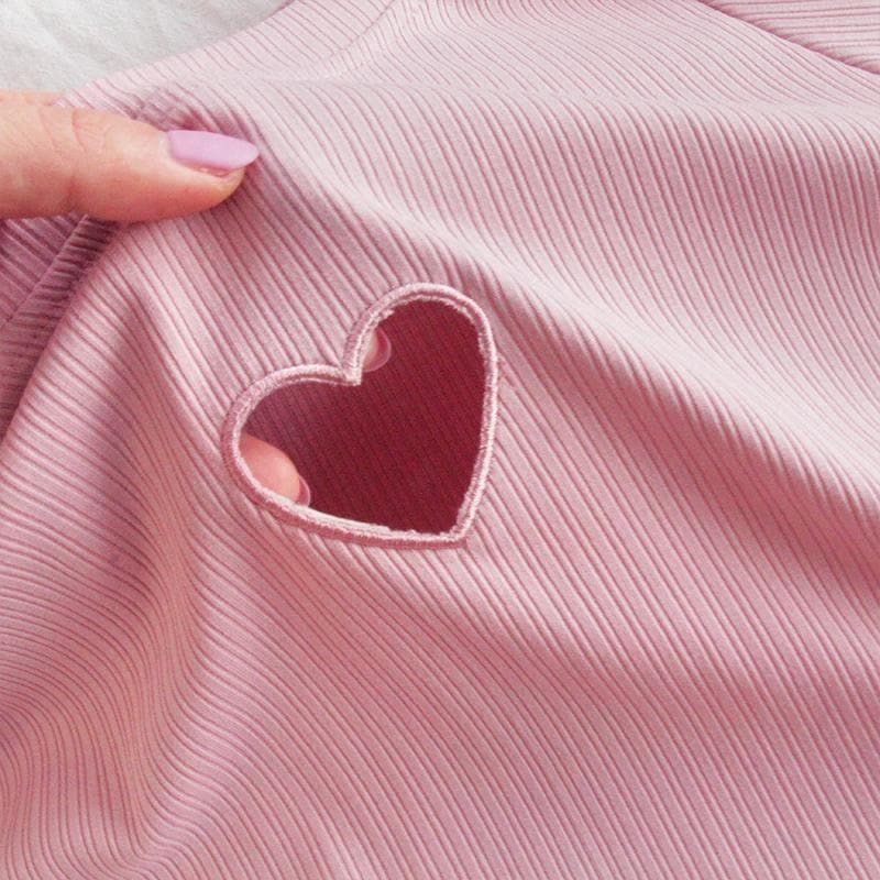 Kawaii Pink Hollow Out Heart T-shirt MM1806 - Shirt