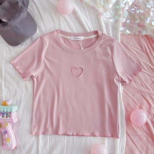 Kawaii Pink Hollow Out Heart T-shirt MM1806 - Shirt