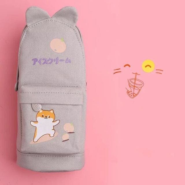 Kawaii Rabbit Cat Canvas Pencil Bag MK14923 - KawaiiMoriStore
