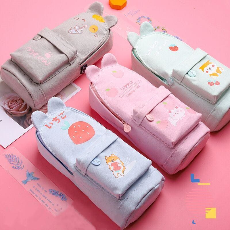 Kawaii Rabbit Cat Canvas Pencil Bag MK14923 - KawaiiMoriStore