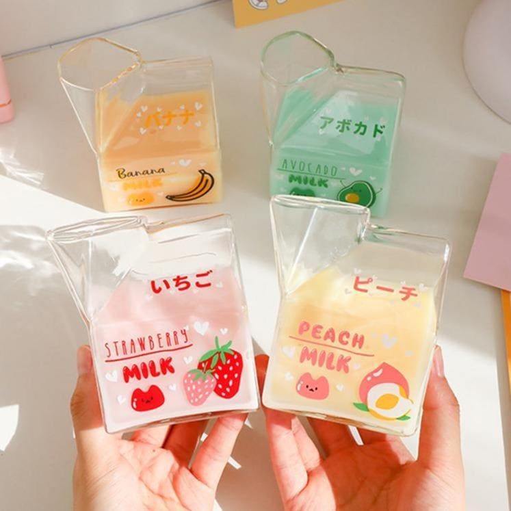 Kawaii Square Milk Carton Glass Cup MK15084 - KawaiiMoriStore