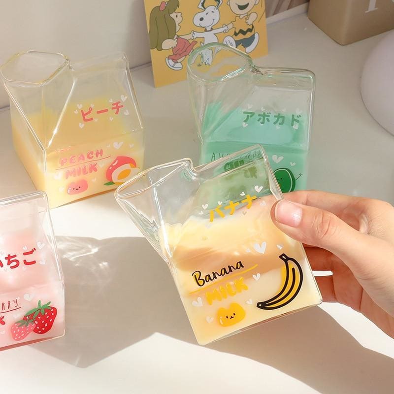 Kawaii Square Milk Carton Glass Cup MK15084 - KawaiiMoriStore