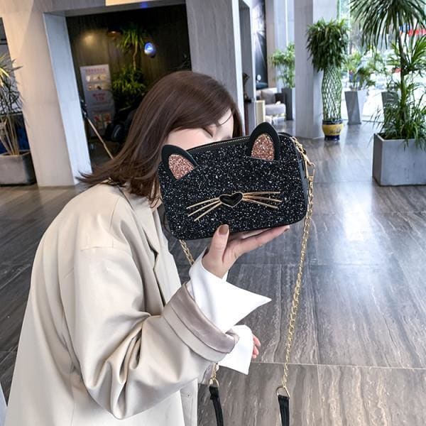 Kawaii Square Sequined Cat Ear  Single Shoulder Bag MK15315 - KawaiiMoriStore