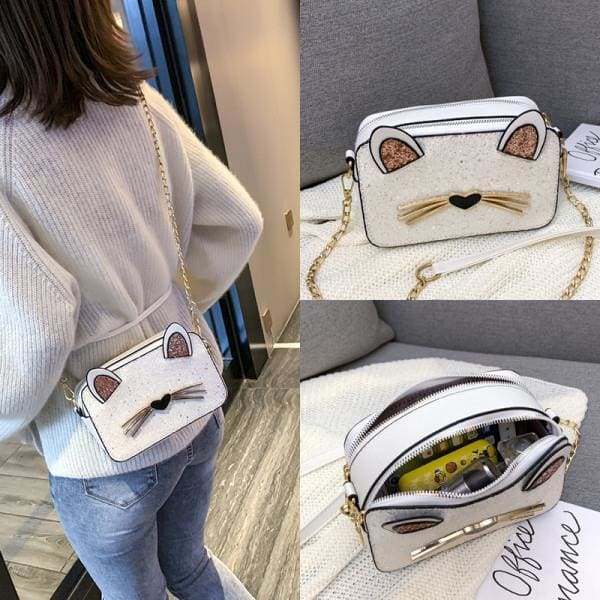 Kawaii Square Sequined Cat Ear  Single Shoulder Bag MK15315 - KawaiiMoriStore