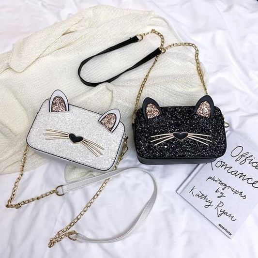 Kawaii Square Sequined Cat Ear  Single Shoulder Bag MK15315 - KawaiiMoriStore