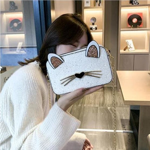 Kawaii Square Sequined Cat Ear  Single Shoulder Bag MK15315 - KawaiiMoriStore