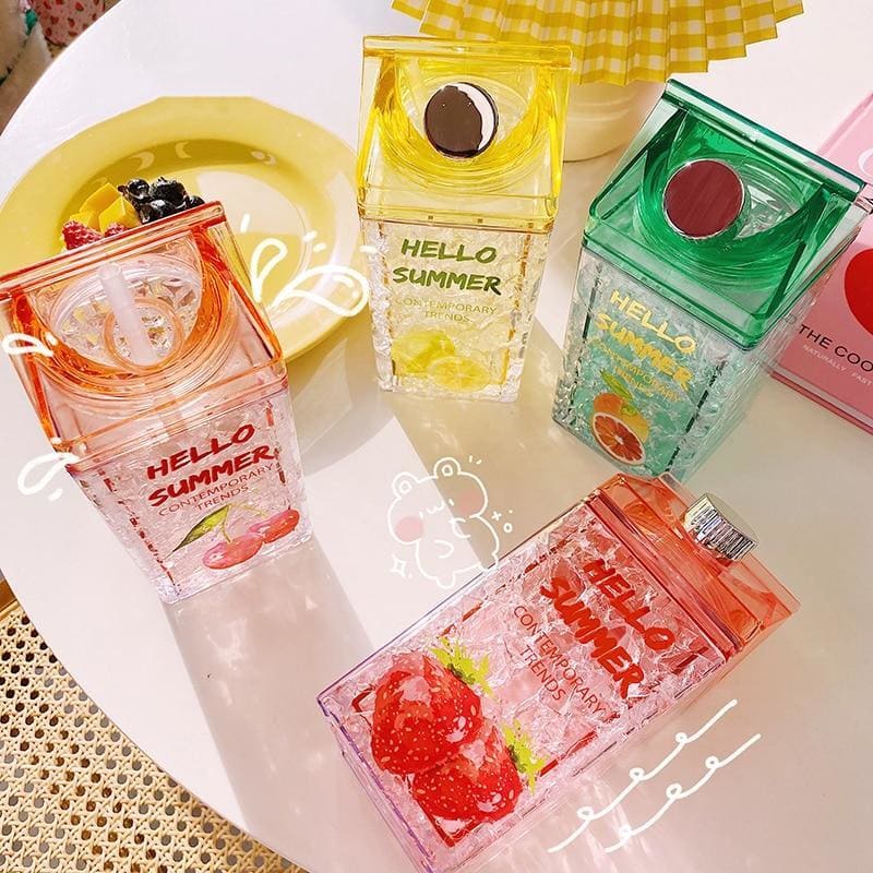 Kawaii Straw Fashion Ice Fruit Water Bottle MK15112 - KawaiiMoriStore