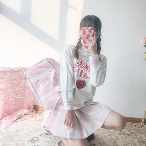 Kawaii Strawberry Milk Embroidered Sweater - Kawaii 