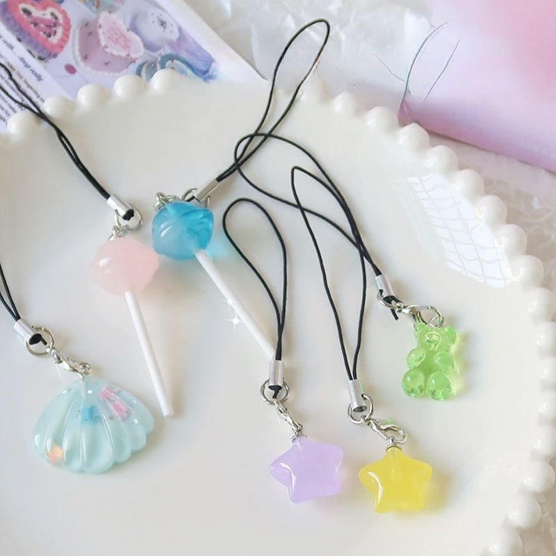 Kawayi Cute Crystal Phone Charm - Lovesickdoe - 6 Pieces Set