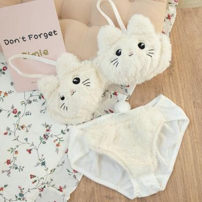 Kitty Ears Cartoon Cute Plush Lingerie Set MK15527 - KawaiiMoriStore