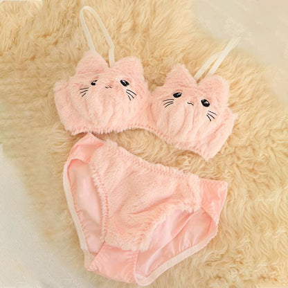 Kitty Ears Cartoon Cute Plush Lingerie Set MK15527 - KawaiiMoriStore