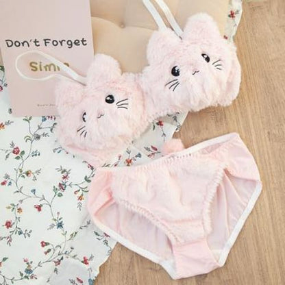 Kitty Ears Cartoon Cute Plush Lingerie Set MK15527 - KawaiiMoriStore