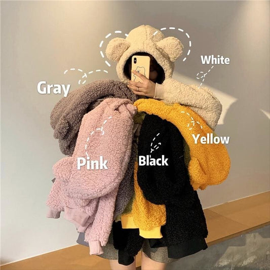 Korean Style Oversized Pocket  Bear Ear Hoodies Sweatshirt For Cute Girls MK15508 - KawaiiMoriStore