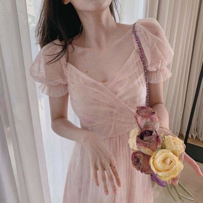 Lace Chiffon Fairy Dress Casual Puff Sleeve Cute Summer 