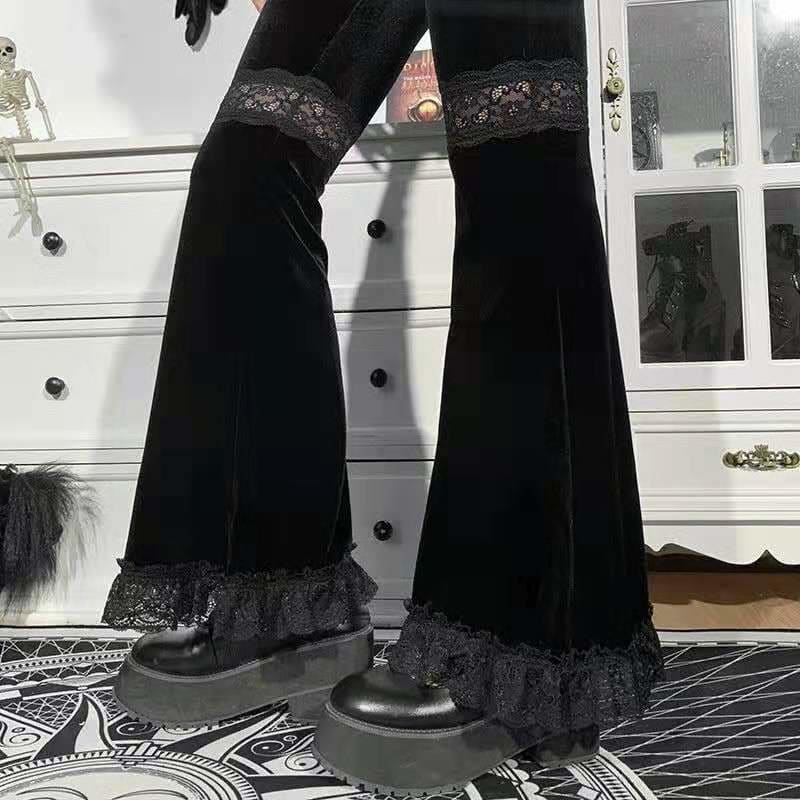 Lace cross stretch thin flared wide-leg pants - pants