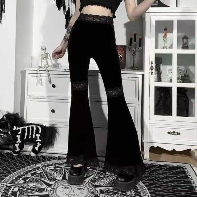 Lace cross stretch thin flared wide-leg pants - pants