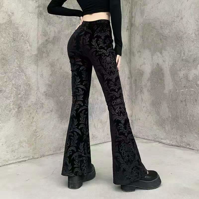 Lace cross stretch thin flared wide-leg pants - pants