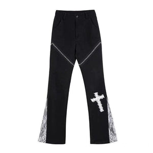 Lace cross stretch thin flared wide-leg pants - pants