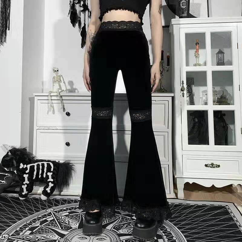 Lace cross stretch thin flared wide-leg pants - pants