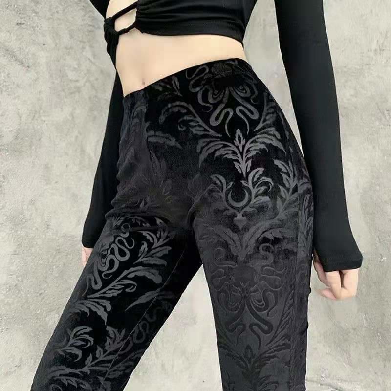 Lace cross stretch thin flared wide-leg pants - pants